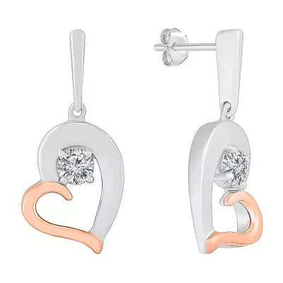 Womens Lab Created White Sapphire 10K Gold Sterling Silver Heart Drop Earrings