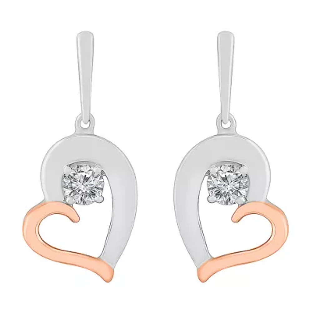 Womens Lab Created White Sapphire 10K Gold Sterling Silver Heart Drop Earrings