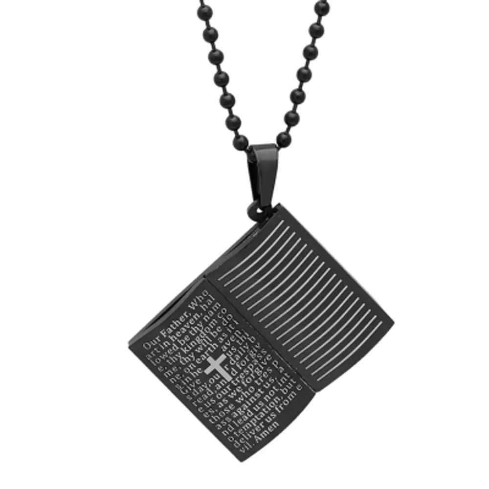 Steeltime Open Bible Lord'S Prayer Mens Stainless Steel 18 Inch Pendant Necklace
