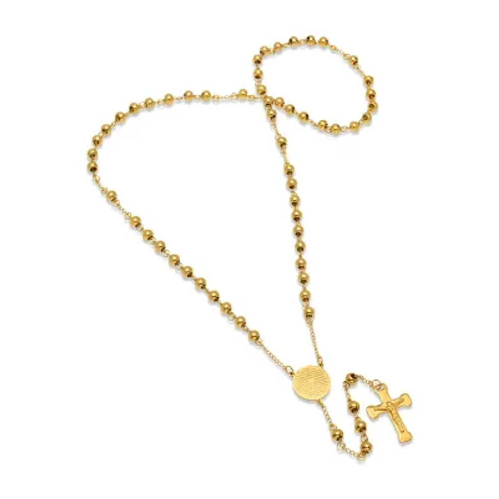 Steeltime Lord'S Prayer Medallion Mens 27 Inch Rosary Necklace