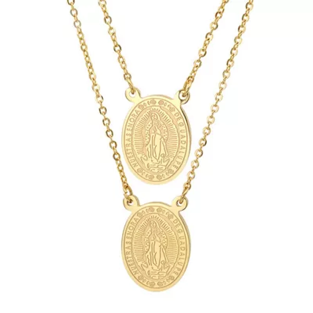 Steeltime Lady Of Guadalupe Mens 18K Gold Over Stainless Steel Oval 28 Inch Pendant Necklace