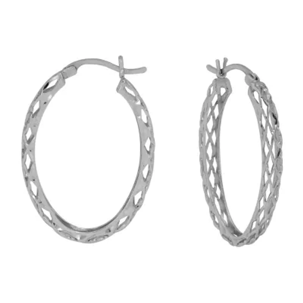 Womens Sterling Silver 31mm Round Hoop Earrings