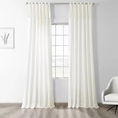 Exclusive Fabrics & Furnishing Solid 100% Cotton Tie Top Light-Filtering Single Curtain Panel