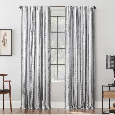 Archaeo Slub Texture Stripe Cotton Rod Pocket Light-Filtering Single Curtain Panel