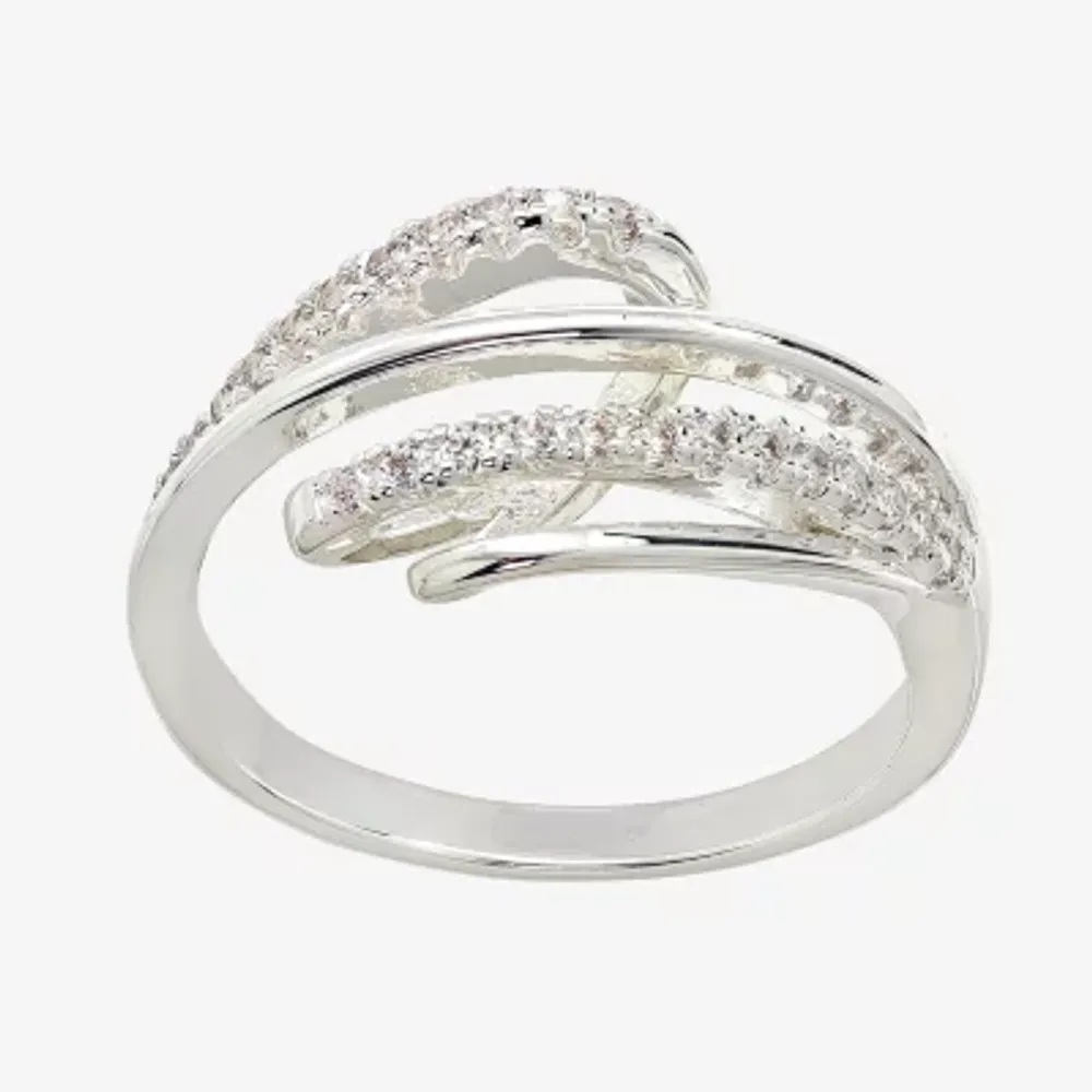 Sparkle Allure Womens 2MM Cubic Zirconia Pure Silver Over Brass Crossover Band