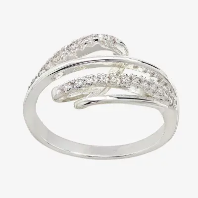 Sparkle Allure Womens 2MM Cubic Zirconia Pure Silver Over Brass Crossover Band