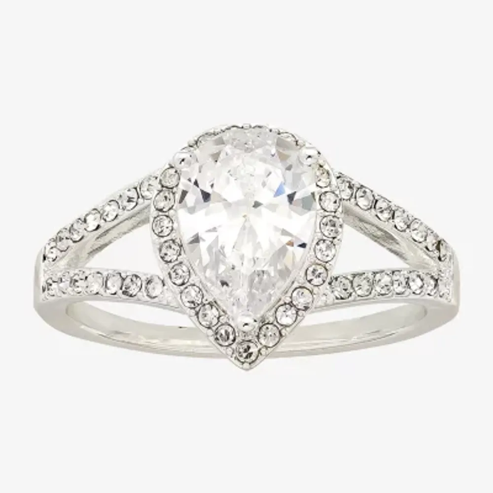 Sparkle Allure Womens Cubic Zirconia Pure Silver Over Brass Pear Engagement Ring
