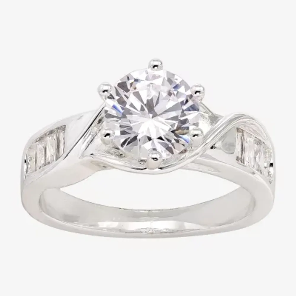 Sparkle Allure Womens Cubic Zirconia Pure Silver Over Brass Round Engagement Ring