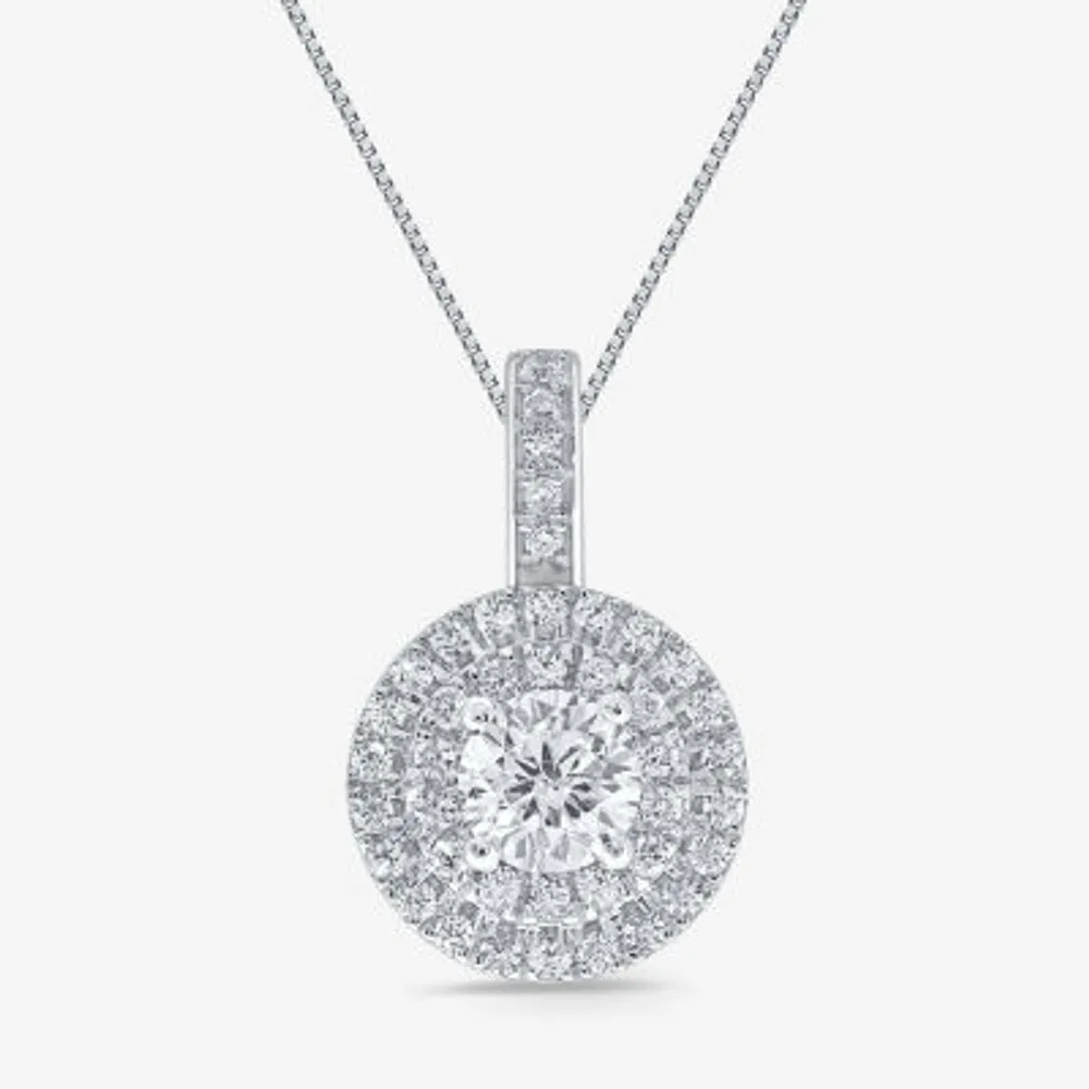 Womens 1/2 CT. T.W. Natural White Diamond 14K White Gold Round 18 Inch Pendant Necklace