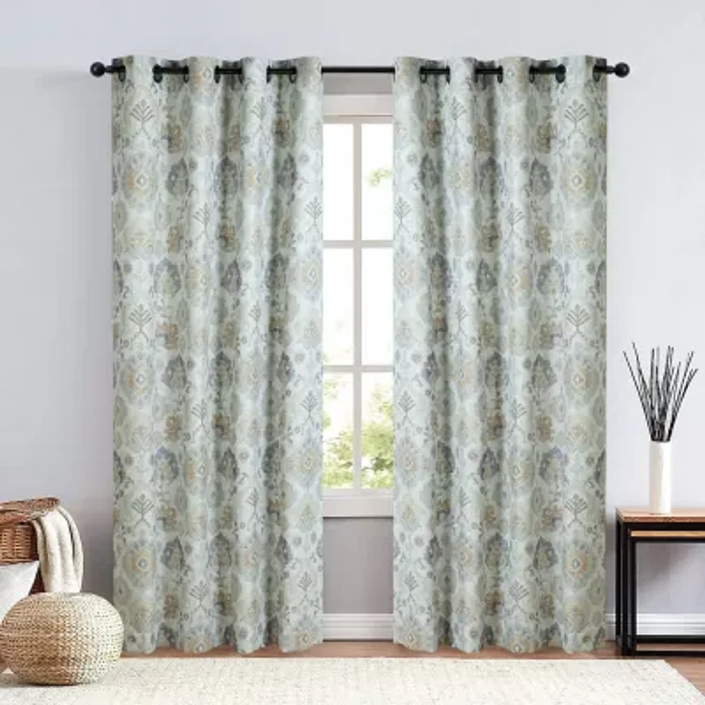 Max Blackout Baylor Print Grommet Top Energy Saving 100% Single Curtain Panel