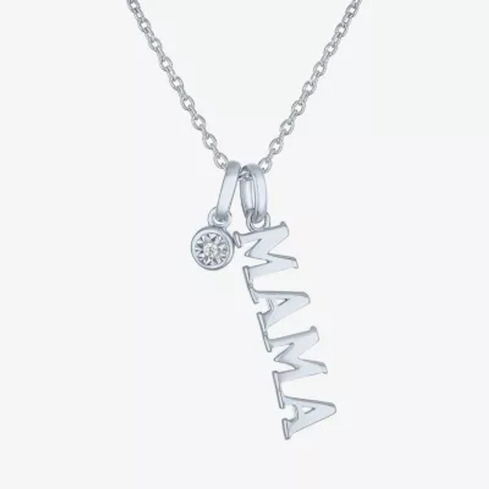 Diamond Accent "Mama" (G-H / Si2-I1) Womens Lab Grown White Sterling Silver 18 Inch Pendant Necklace