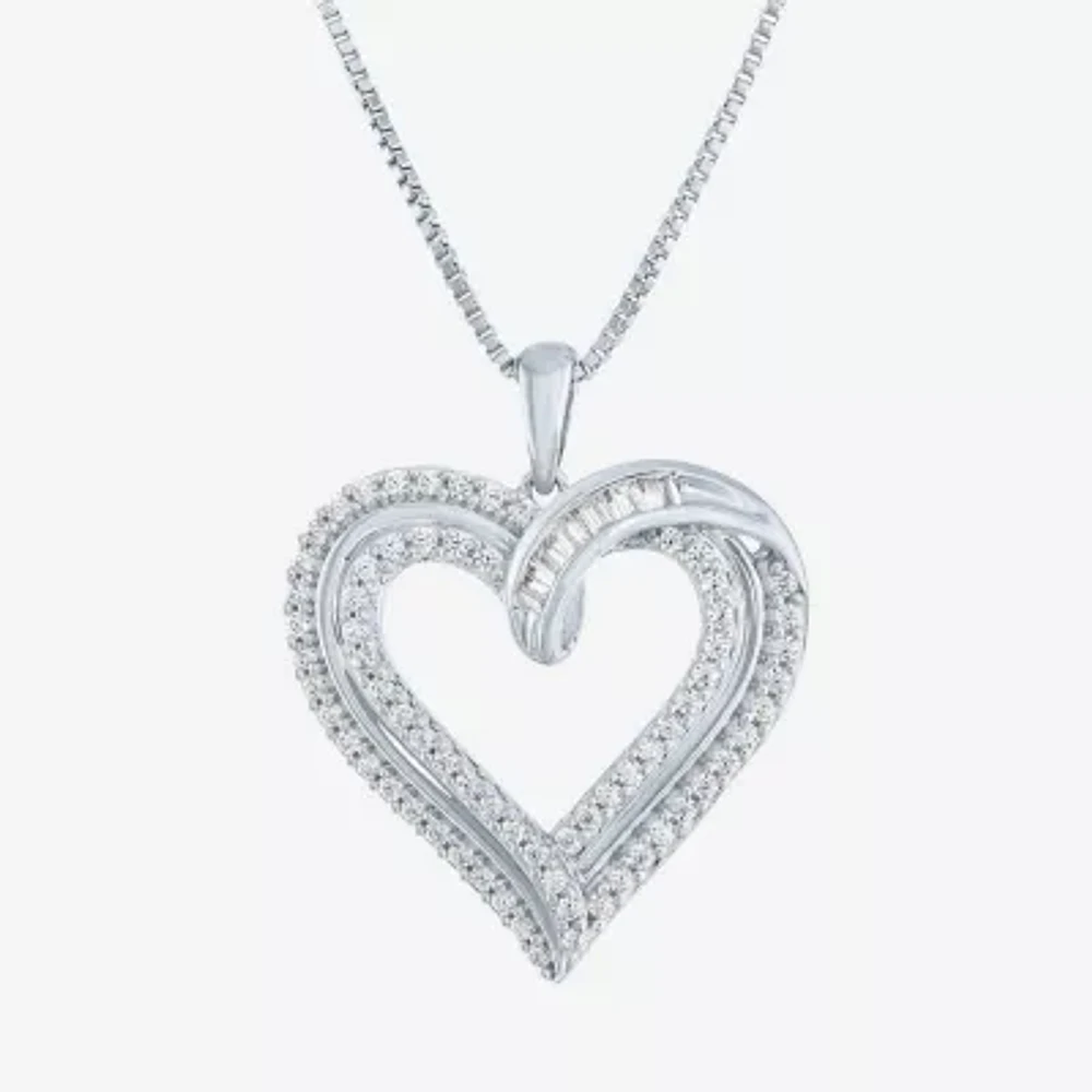 (G-H / I1-I2) Womens 1/2 CT. T.W. Lab Grown White Diamond Sterling Silver Heart 18 Inch Pendant Necklace