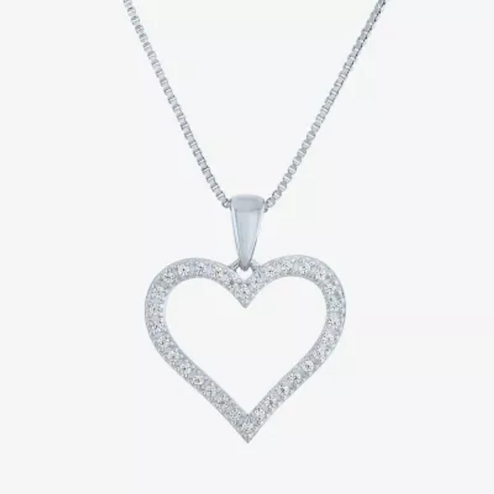 G-H / I1-I2) Womens 1/10 CT. T.W. Lab Grown White Diamond Sterling Silver Heart 18 Inch Pendant Necklace