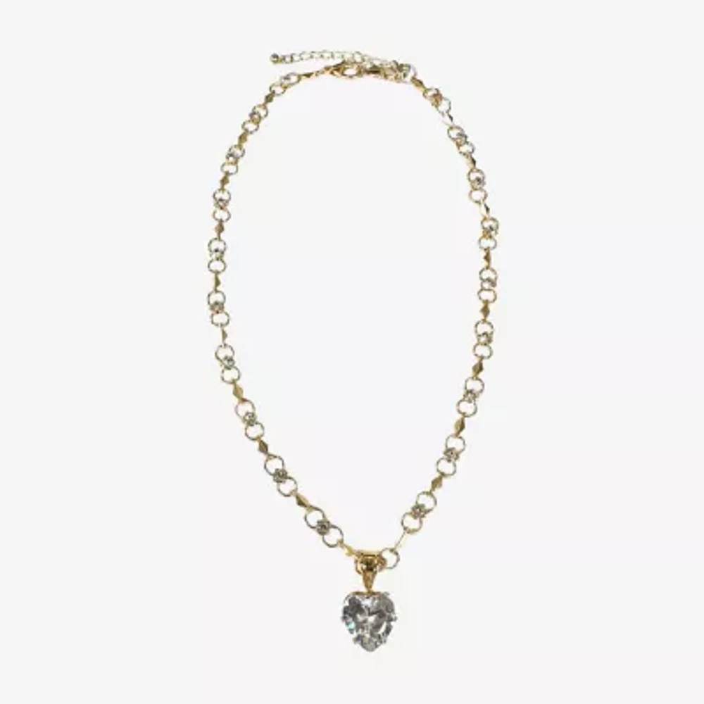 Bijoux Bar Womens Crystal Heart 16 Inch Pendant Necklace