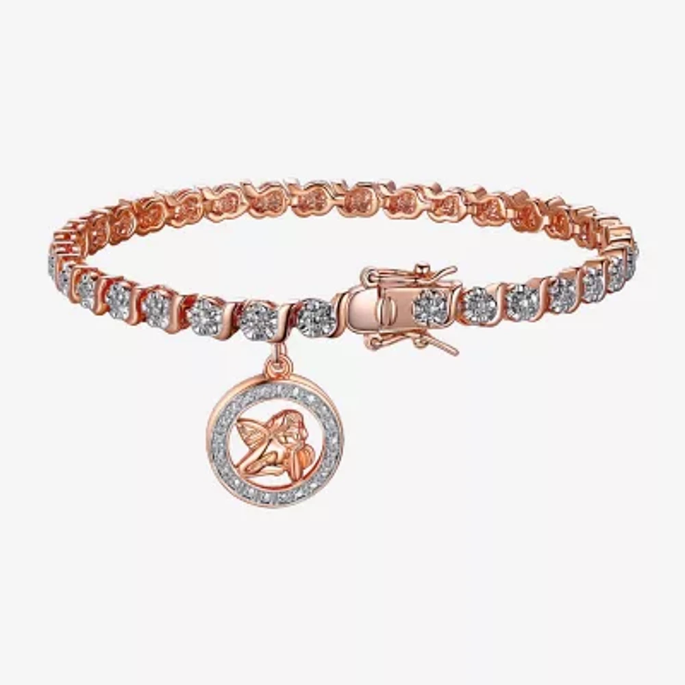 Sparkle Allure 14k Rose Gold Over Bronze Womens Natural Diamond Accent Angel Round 7.25 Inch Tennis Bracelet