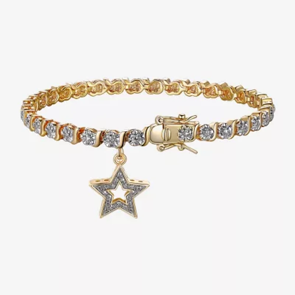 Sparkle Allure 14k Gold Over Bronze Womens Natural Diamond Accent Round Star 7.25 Inch Tennis Bracelet