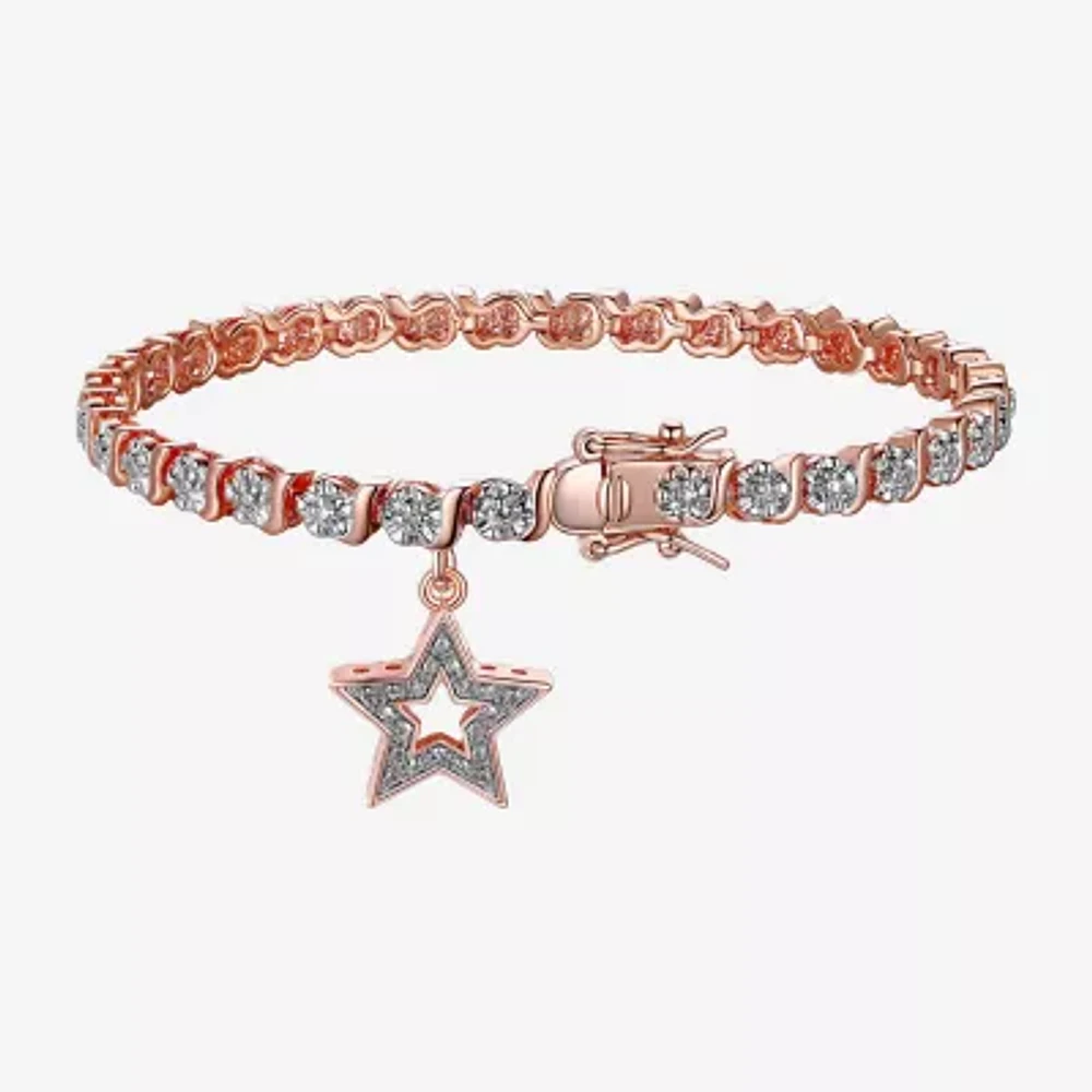 Sparkle Allure 14k Rose Gold Over Bronze Womens Natural Diamond Accent Round Star 7.25 Inch Tennis Bracelet