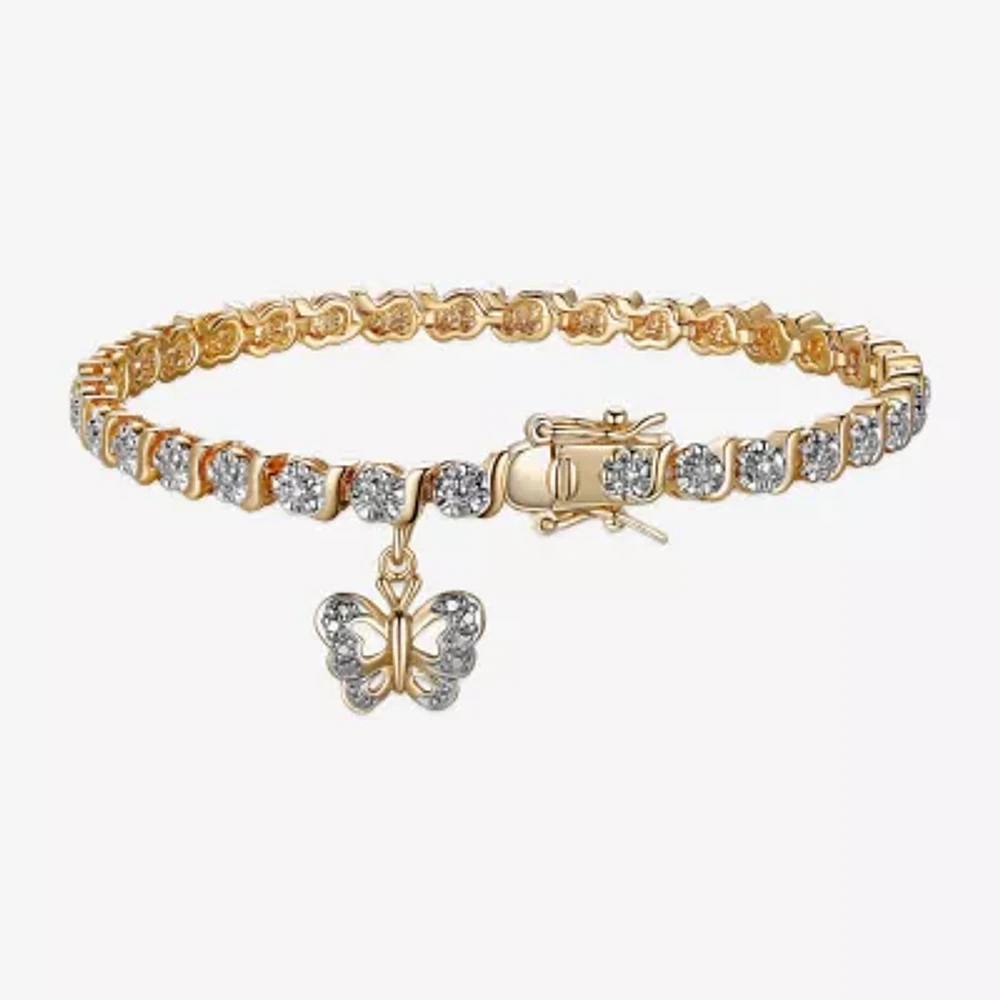 Sparkle Allure 14k Gold Over Bronze Womens Natural Diamond Accent Butterfly Round 7.25 Inch Tennis Bracelet