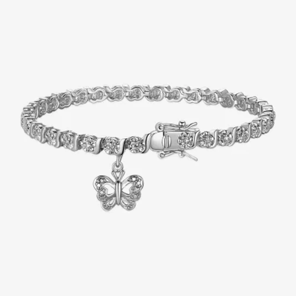 Sparkle Allure Pure Silver Over Bronze Womens Natural Diamond Accent Pure Silver Over Bronze Butterfly Round 7.25 Inch Tennis Bracelet