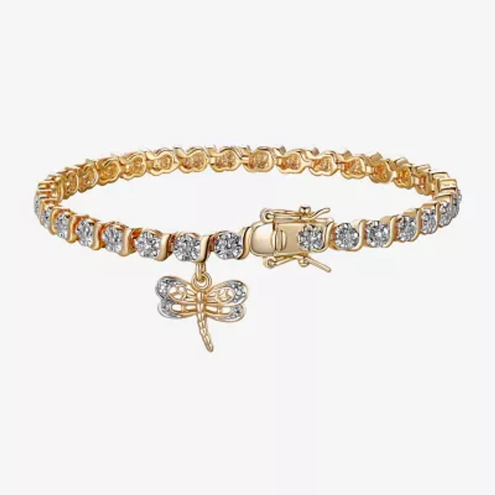 Sparkle Allure Dragonfly 14k Gold Over Bronze Womens Natural Diamond Accent Round 7.25 Inch Tennis Bracelet