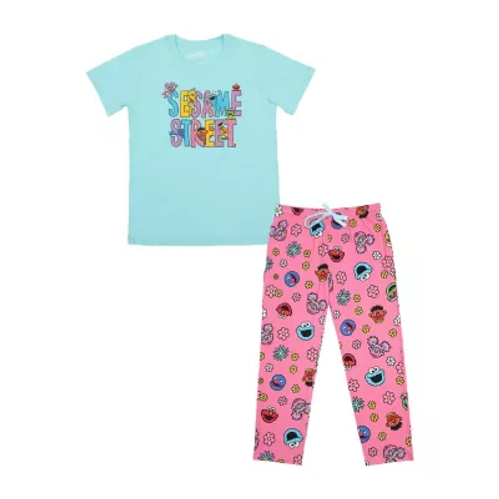 Womens Sesame Street Plush Crew Neck Short Sleeve 2-pc. Pajama Sets