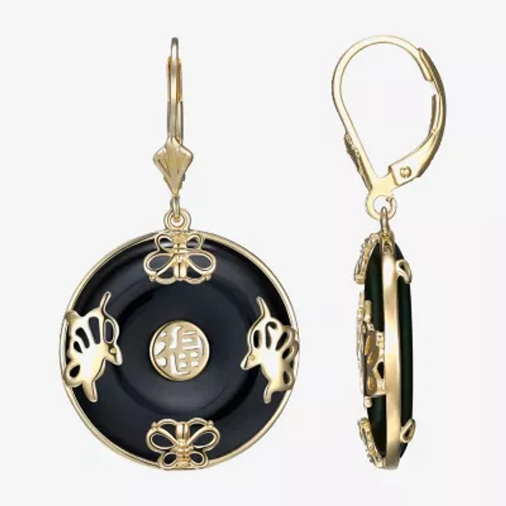Womens Genuine Black Agate 18K Gold Over Silver Drop Earrings
