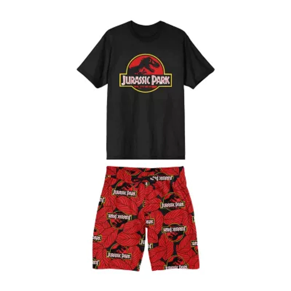 Jurassic Park Mens Crew Neck Short Sleeve 2-pc. Pajama Sets