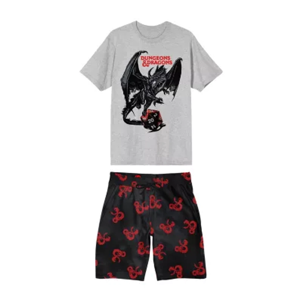 Dungeons And Dragons Mens Crew Neck Short Sleeve 2-pc. Pajama Sets