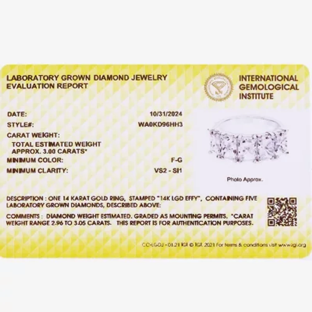 Effy (H / Si1) Womens 3 CT. T.W. Lab Grown White Diamond 14K White Gold Anniversary Band