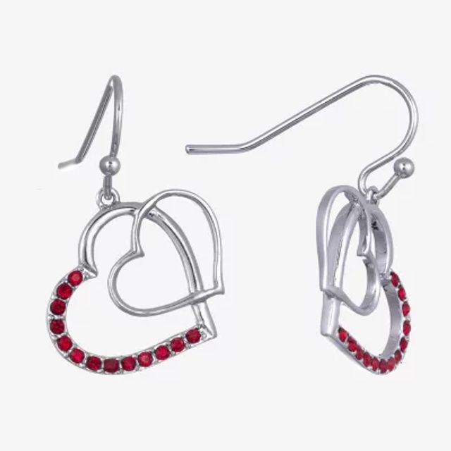 Sparkle Allure Womens Red Crystal Pure Silver Over Brass Heart Drop Earrings