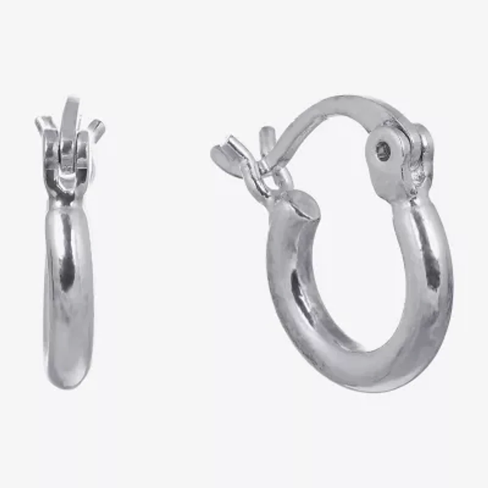 Silver Reflections Womens 10mm Hoop Earrings