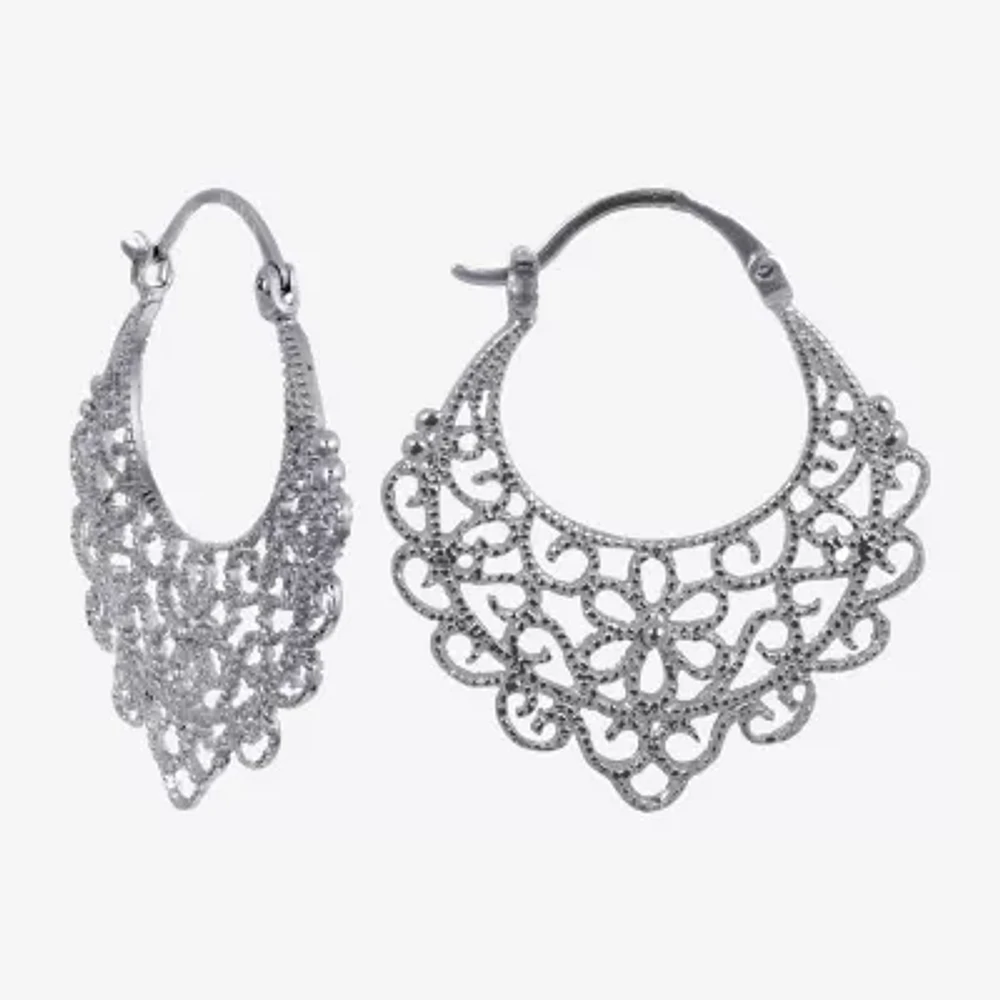 Silver Reflections Womens 34.5mm Hoop Earrings