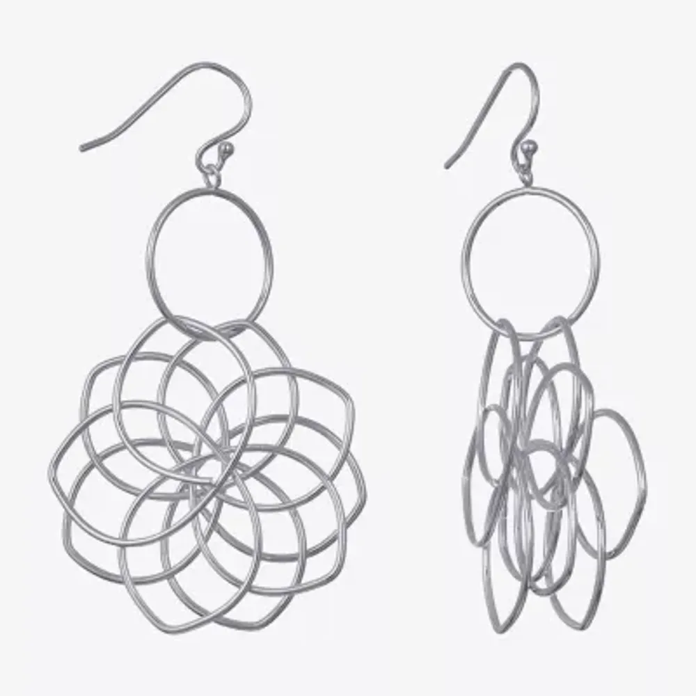 Silver Reflections Womens Pure Silver Over Brass Flower Drop Earrings