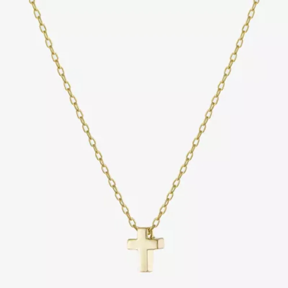 Silver Treasures Womens 14K Gold Over Silver Cross 16 Inch Pendant Necklace