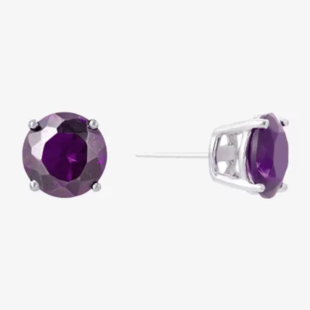 Silver Treasures Purple Cubic Zirconia Sterling Silver 7.1mm Stud Earrings