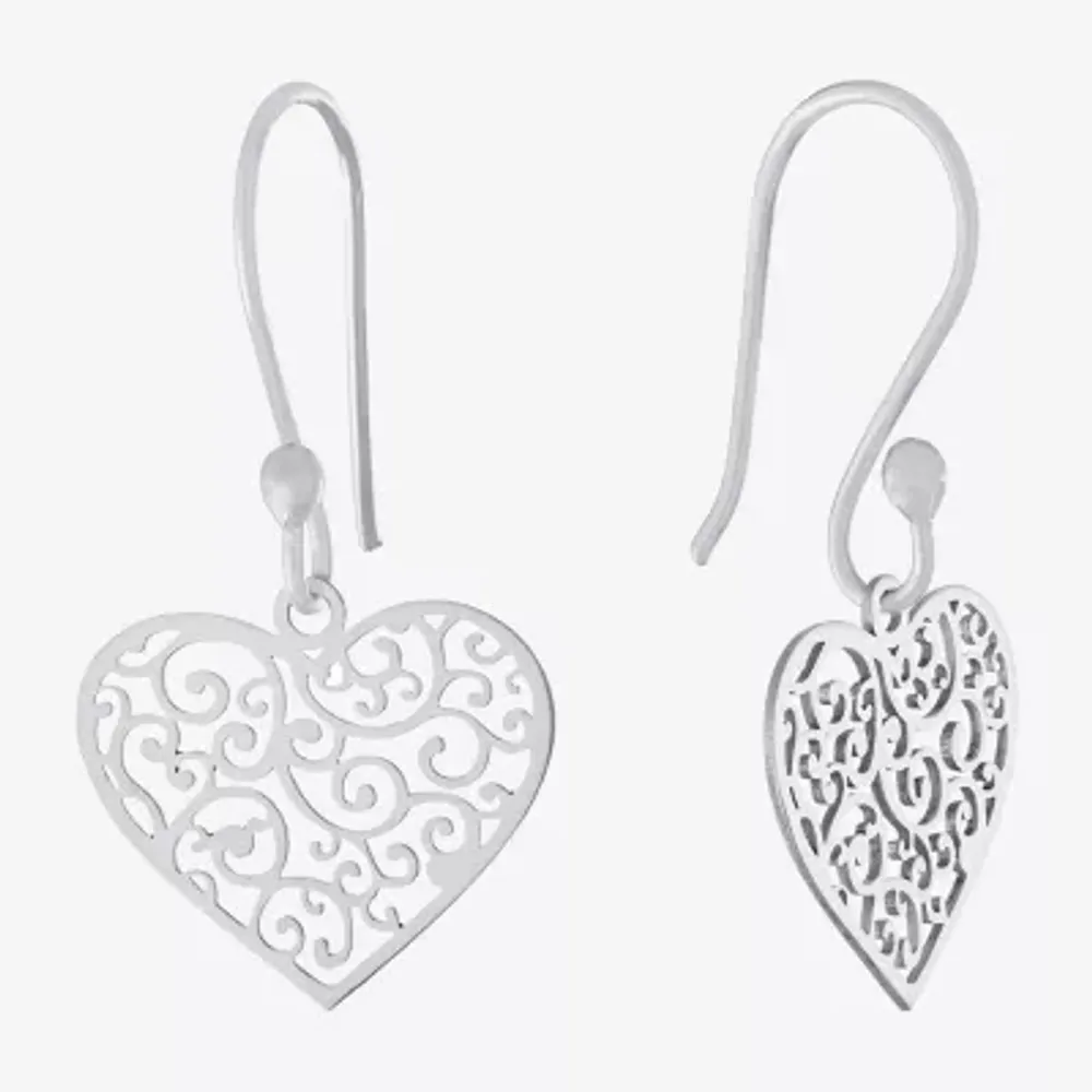 Silver Treasures Womens Sterling Silver Heart Drop Earrings