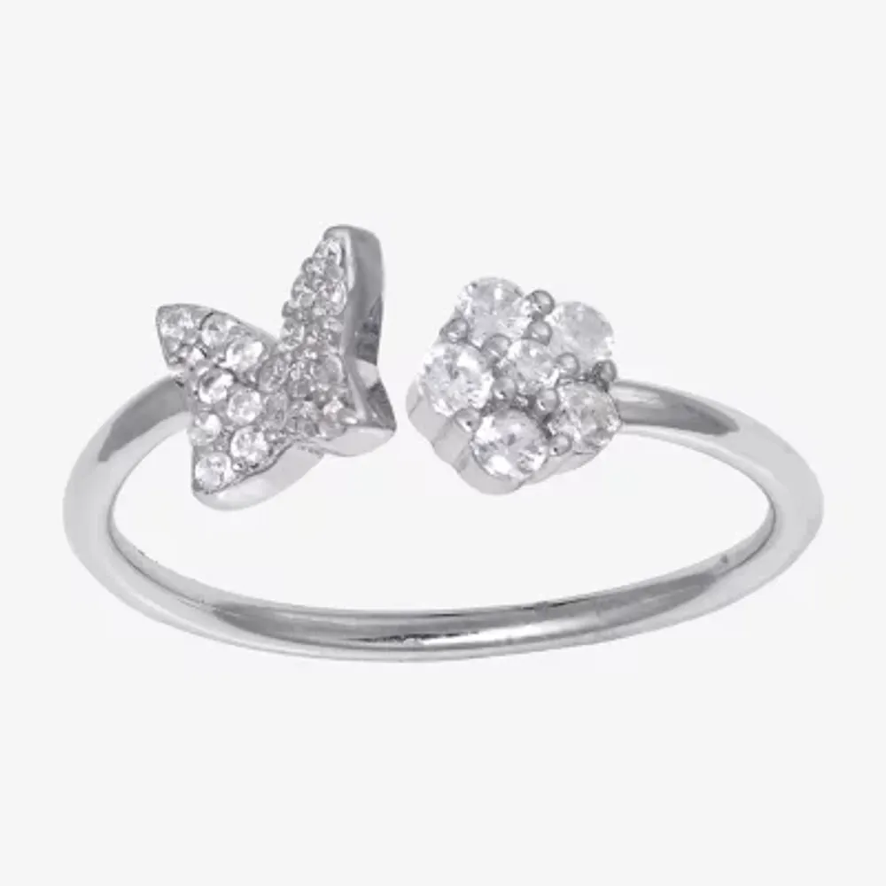 Silver Treasures Womens 19.5MM Cubic Zirconia Sterling Silver Butterfly Bypass Band