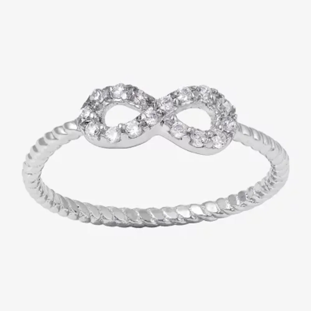 Silver Treasures Womens 20MM Cubic Zirconia Sterling Silver Band