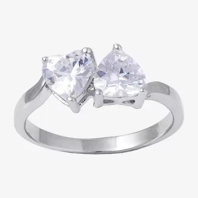 Silver Treasures Womens 20MM Cubic Zirconia Sterling Silver Heart Band
