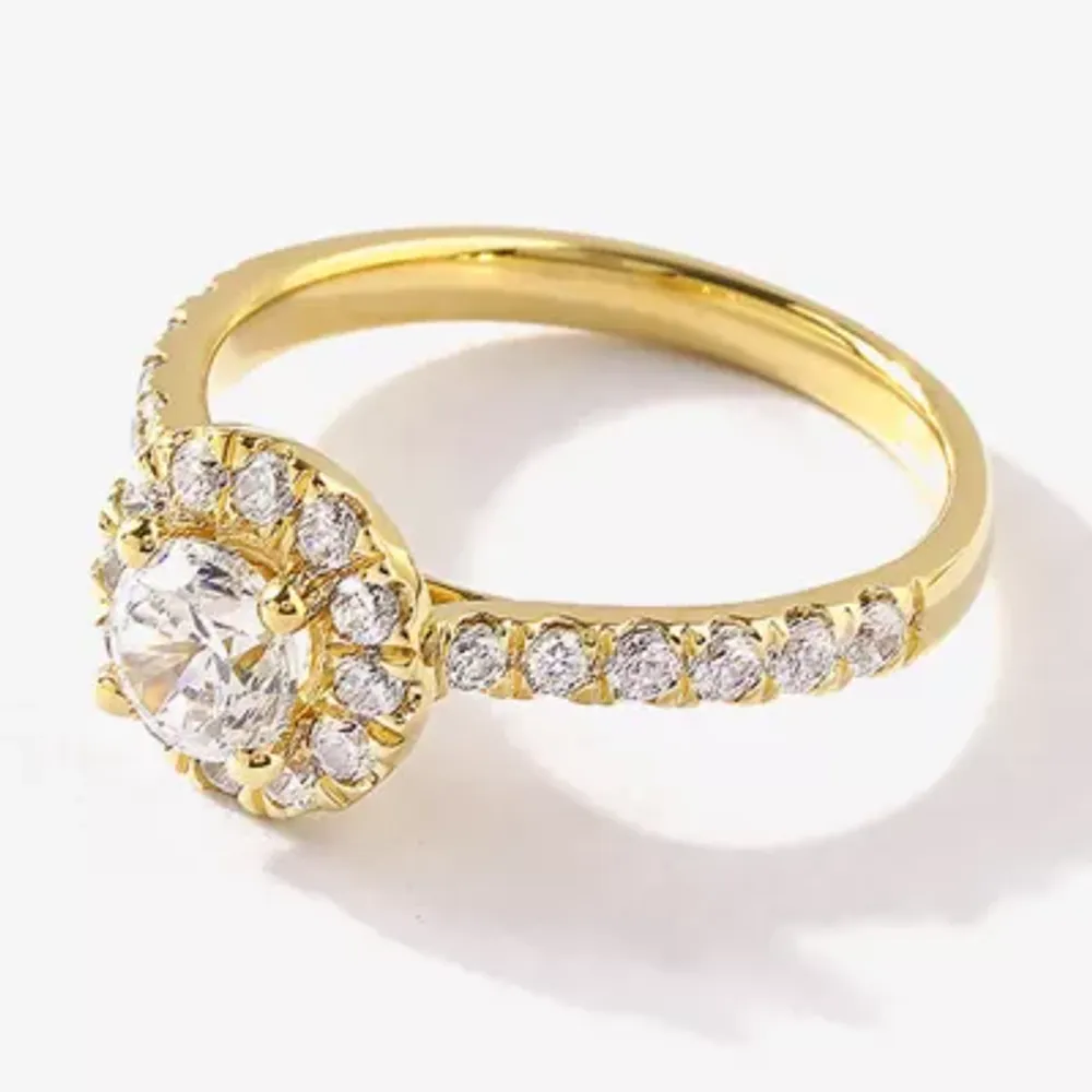 Certified (F / Si1) Womens / CT. T.W. Lab Grown White Diamond 10K Gold Round Side Stone Halo Engagement Ring