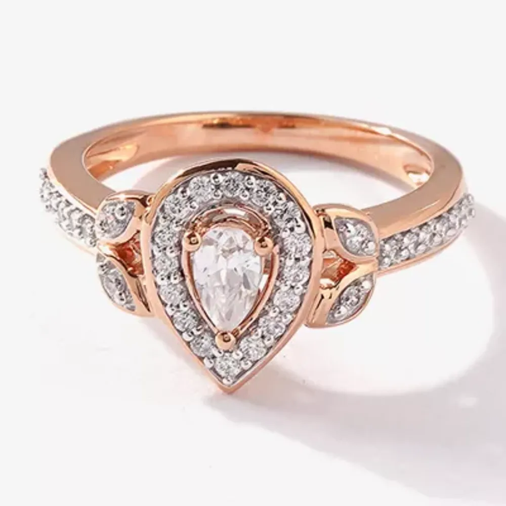 Certified (F / Si1) Womens / CT. T.W. Lab Grown White Diamond 10K Rose Gold Pear Side Stone Halo Engagement Ring