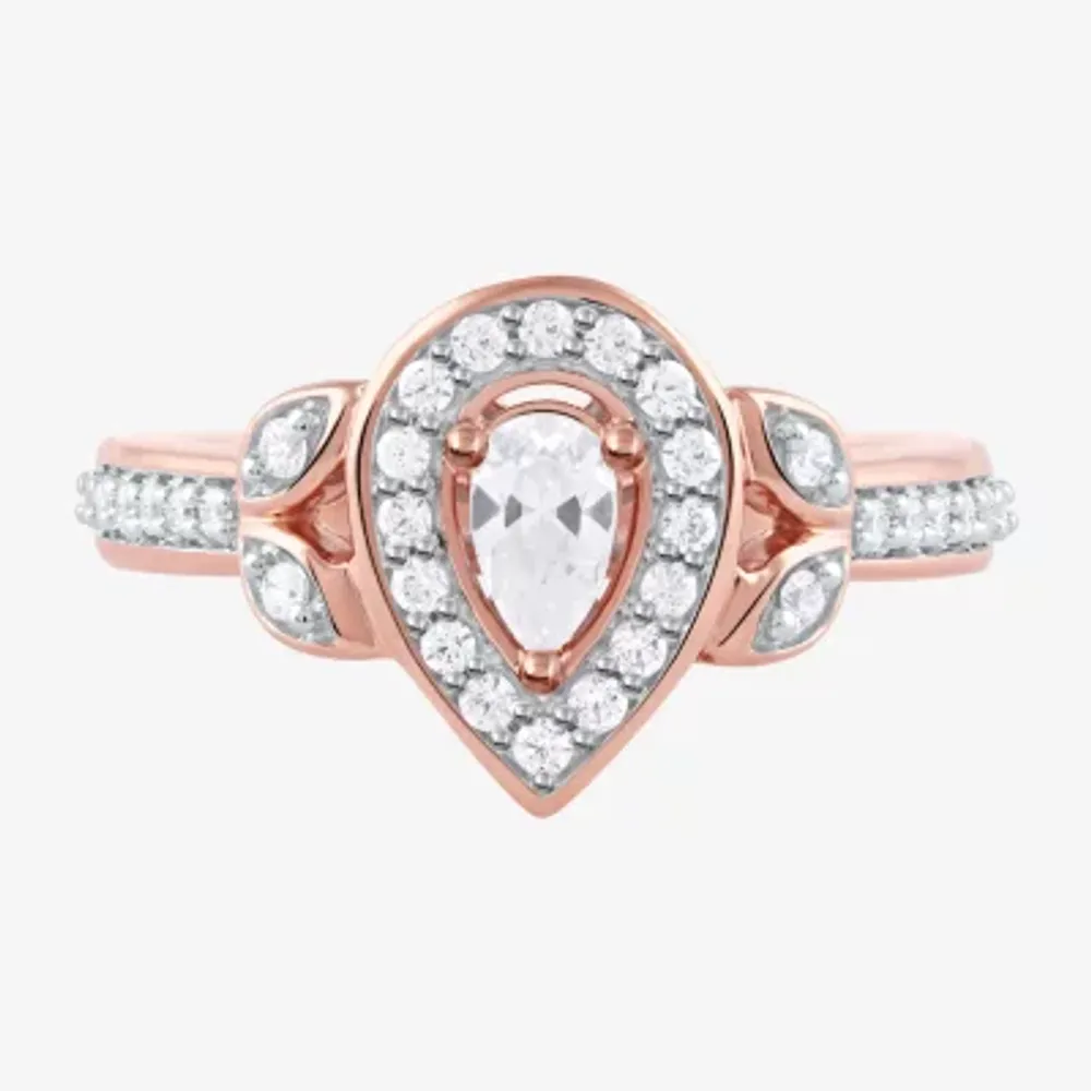 Certified (F / Si1) Womens / CT. T.W. Lab Grown White Diamond 10K Rose Gold Pear Side Stone Halo Engagement Ring