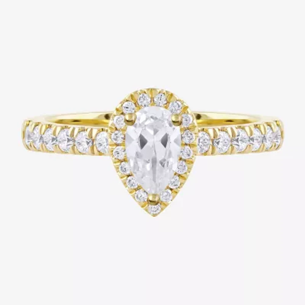 Certified (F / Si1) Womens / CT. T.W. Lab Grown White Diamond 10K Gold Pear Side Stone Halo Engagement Ring