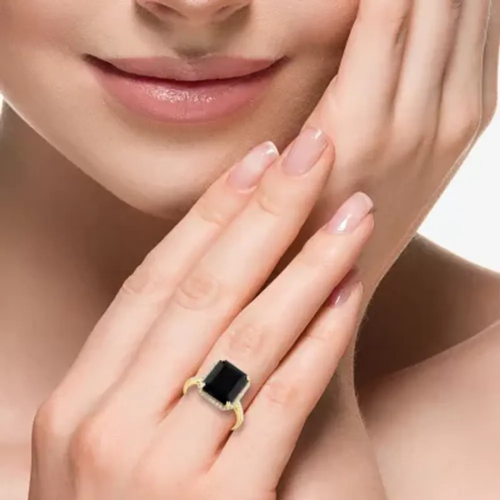 Effy Womens Diamond Accent Genuine Black Onyx 14K Gold Round Cocktail Ring
