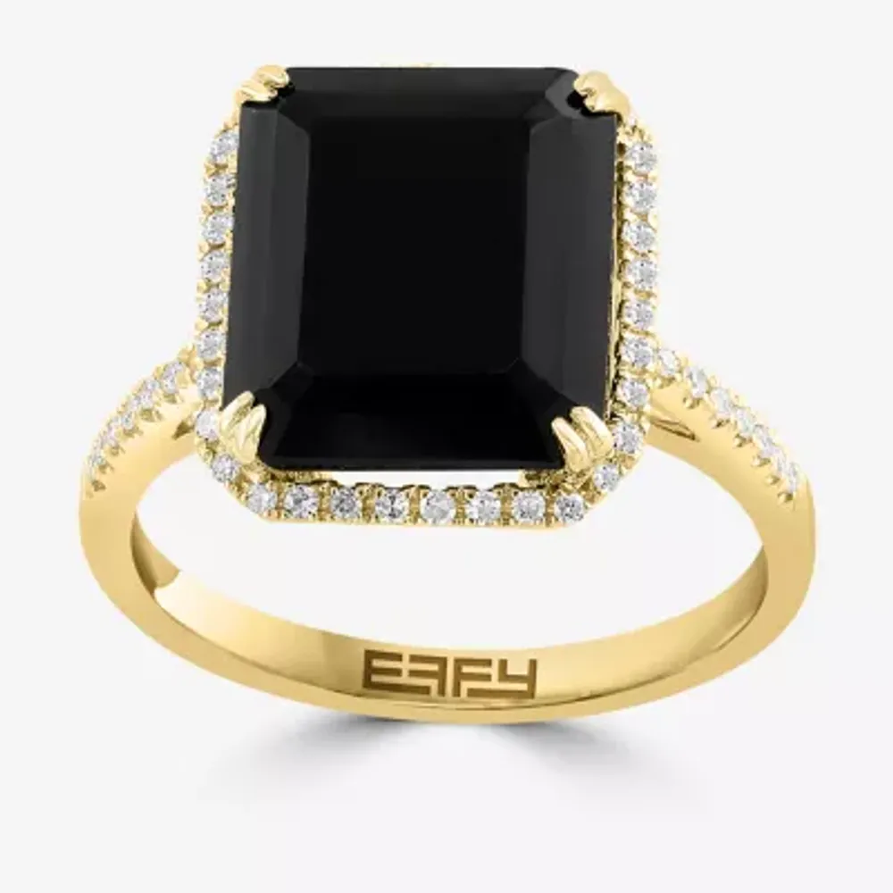 Effy Womens Diamond Accent Genuine Black Onyx 14K Gold Round Cocktail Ring