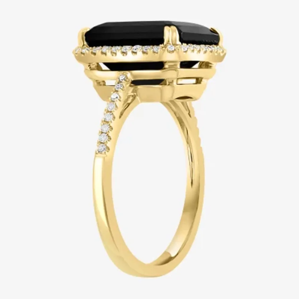 Effy Womens Diamond Accent Genuine Black Onyx 14K Gold Round Cocktail Ring