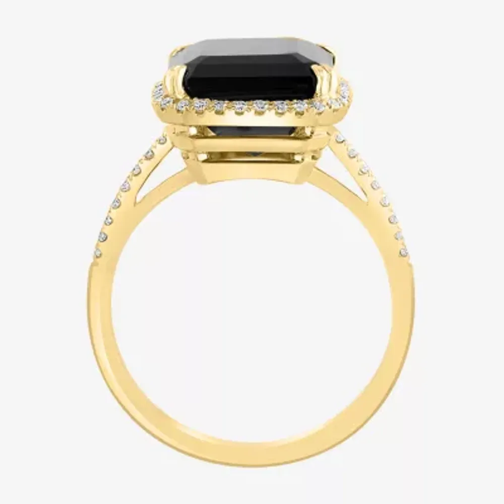 Effy Womens Diamond Accent Genuine Black Onyx 14K Gold Round Cocktail Ring