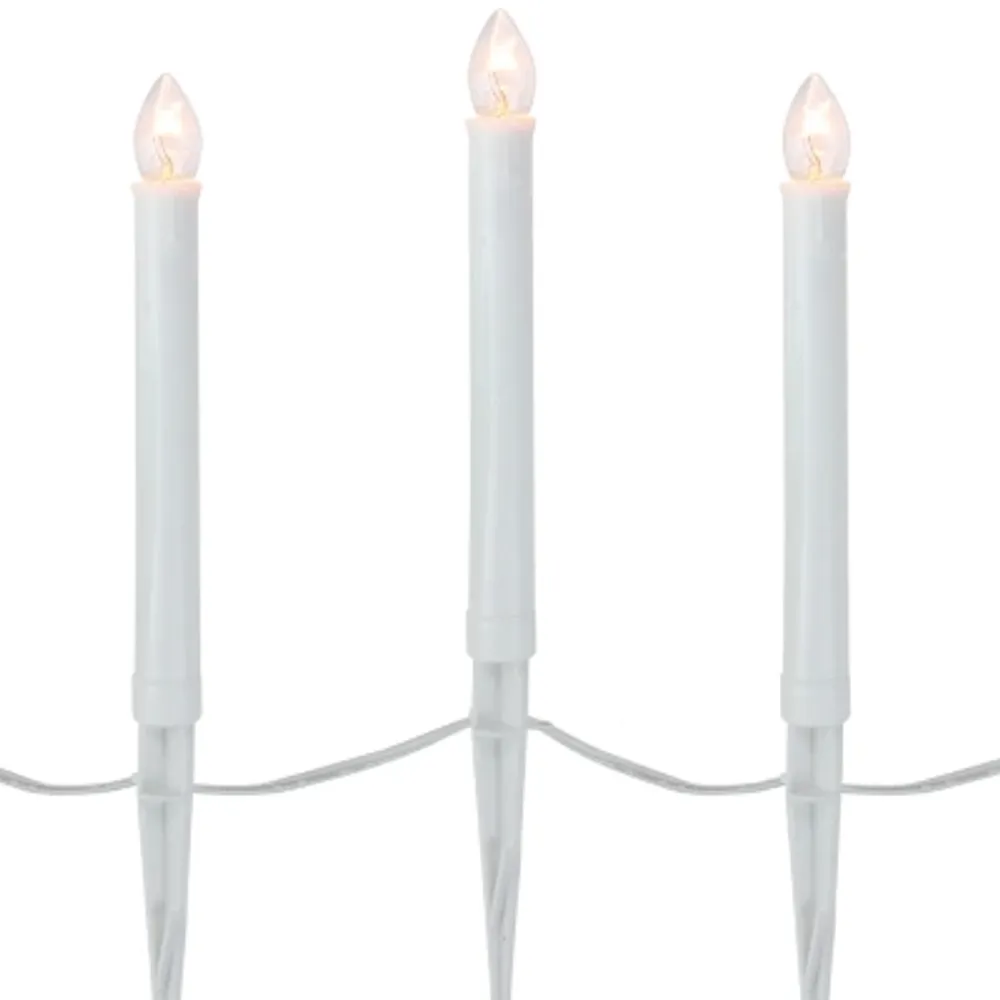 10ct White C7 Candle Pathway Markers Christmas Lights 8'' White Wire