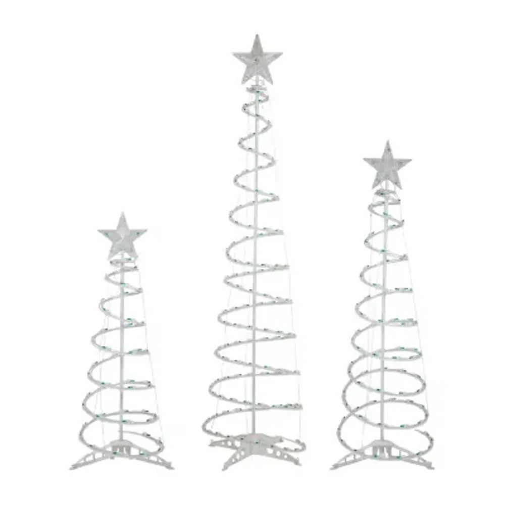 Set of 3 Green Lighted Spiral Christmas Trees 3' 4' and 6'