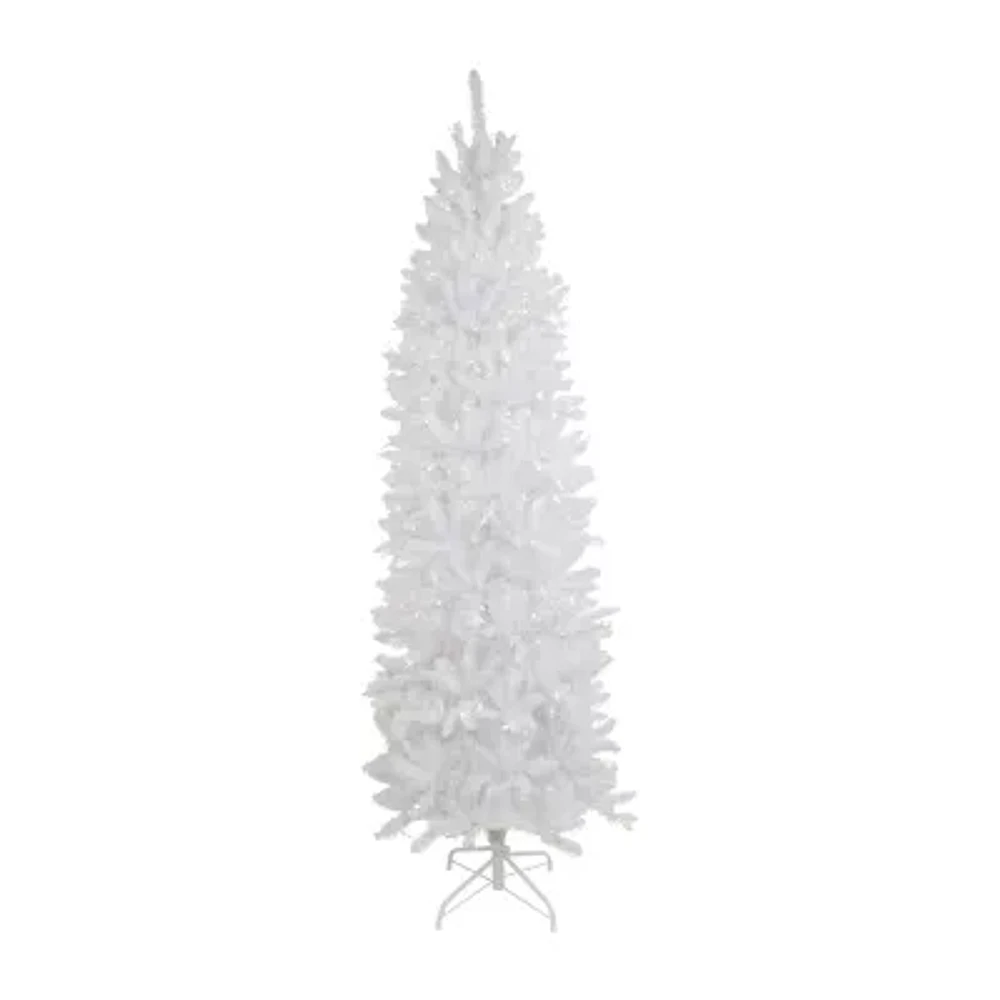 7.5' Pre-Lit Rapids White Pine Pencil Artificial Christmas Tree Clear Lights